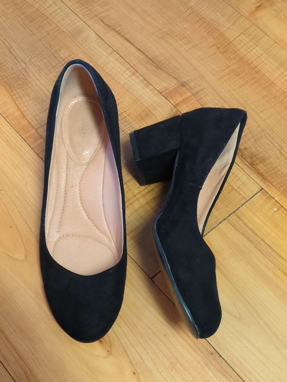 Black Suede Block Heel Pumps - Women